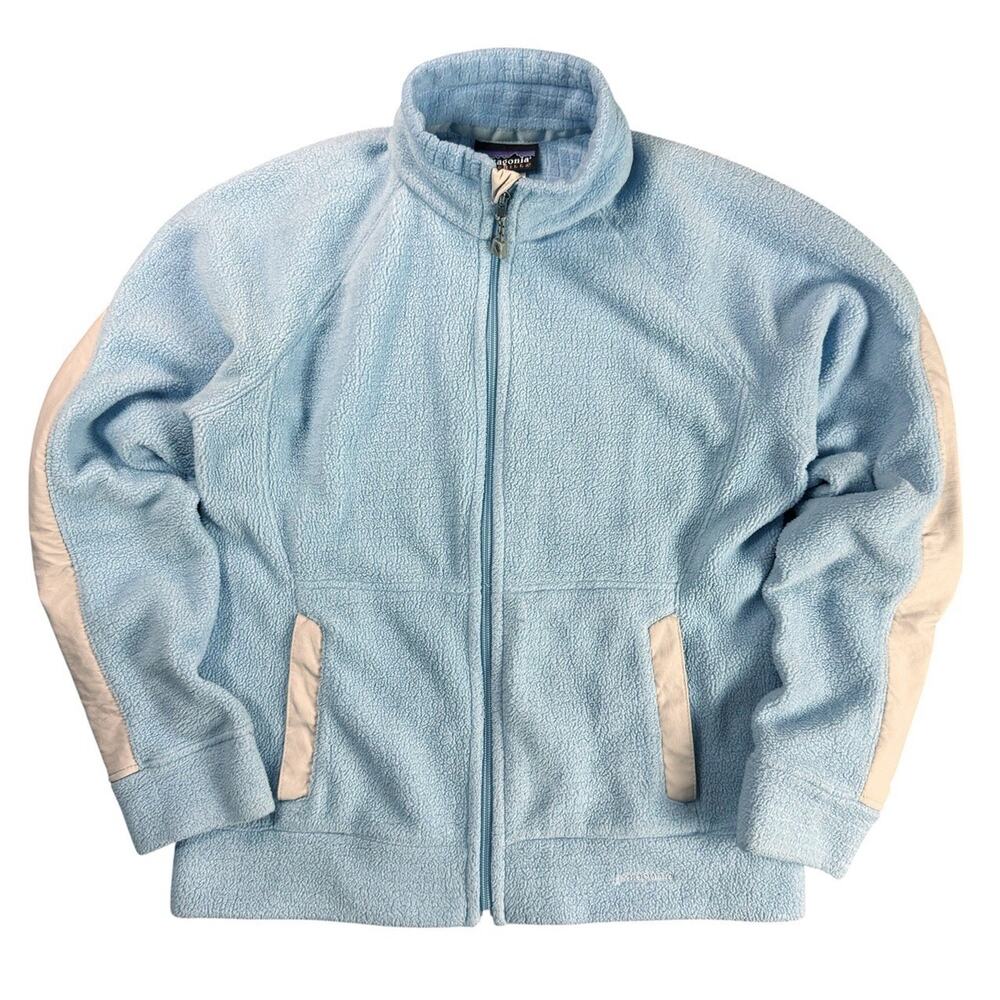 Patagonia Synchilla Fleece Jacket Womens M Blue Tan Full Zip Vintage Outdoor